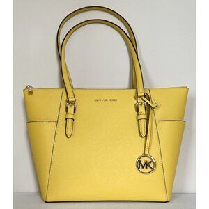 New Michael Kors Charlotte Large Shoulder Tote Saffiano Leather Golden Yellow